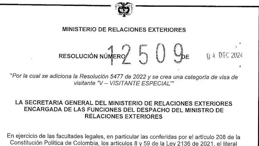 Resolución 12509 de 2024: La Visa V - Visitante Especial