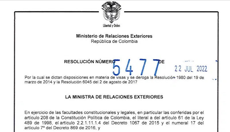 Resolución 5477 de 2022 Regulación de Visas en Colombia